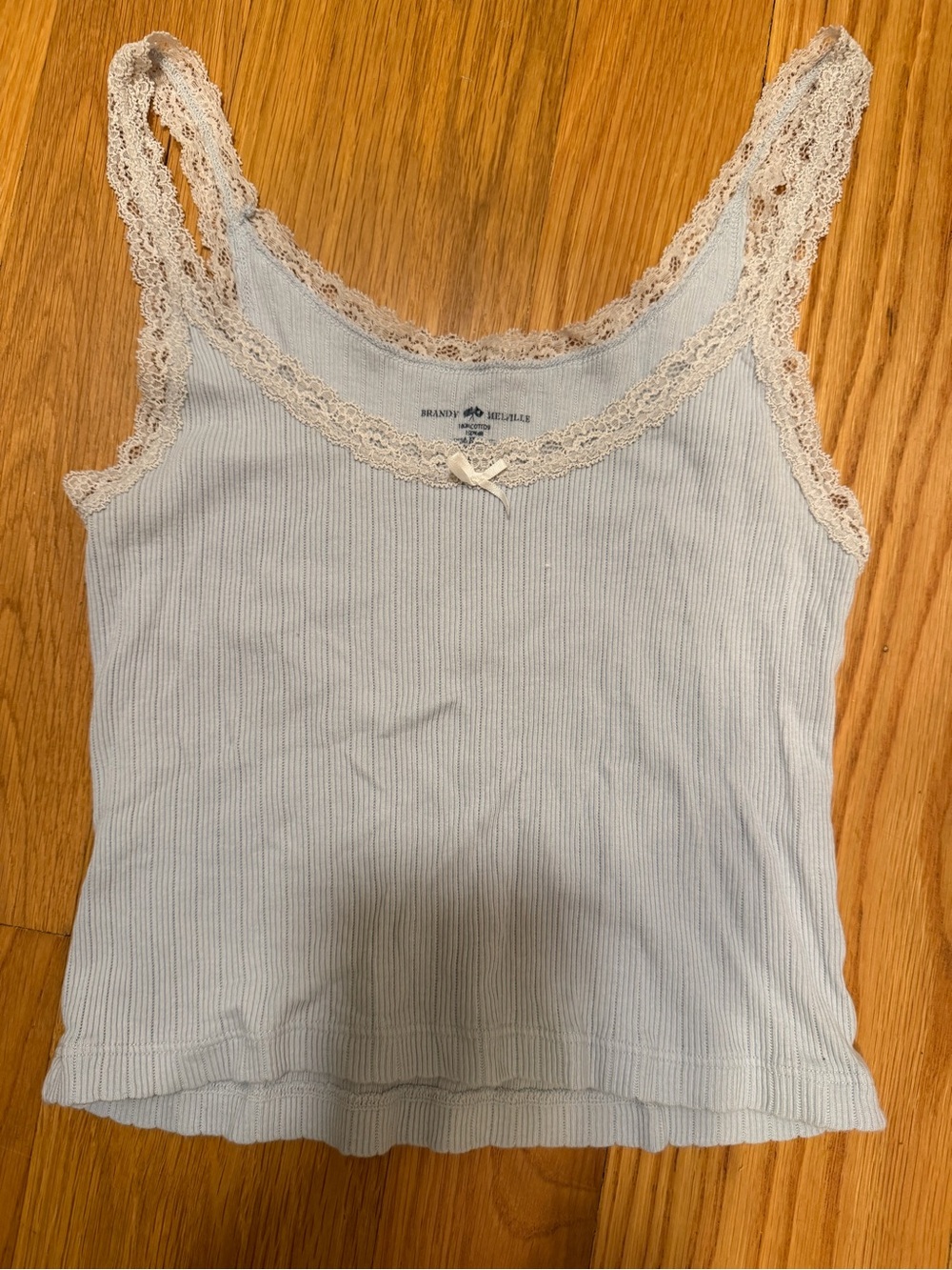 Brandy Melville Light Blue Ribbed Lace-Trim Cami